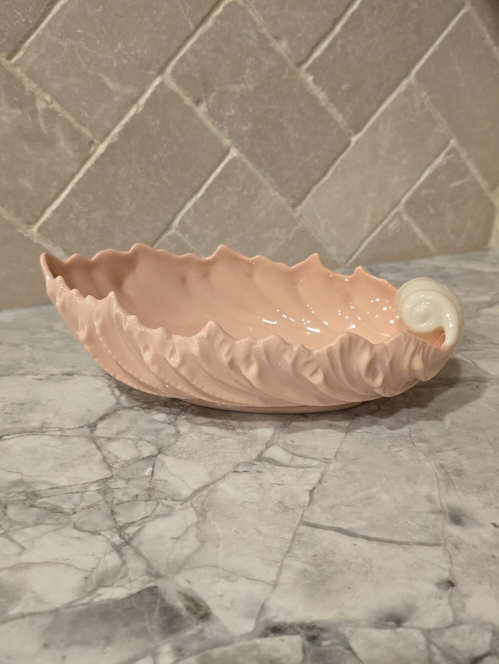 Vintage Lenox Bowl Pink Cream Colored Porcelain China Acanthus Scalloped Dish